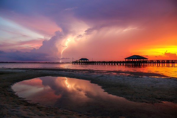 Lightning over Biloxi Bay by JMcCool